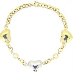 12MM Puffed Heart Rolo Link w/ Cubic Zirconia 7.5" Bracelet 10KT TT/4.5MM  *CLEARANCE-FINAL SALE*