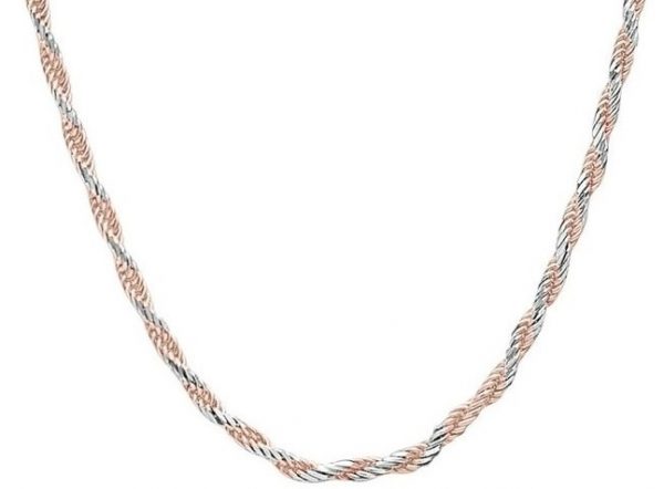 Rope Twist Link 10" Anklet Italian 10KT PK & WG/1.2MM
