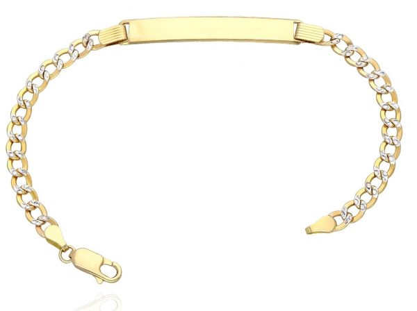 ID Plate 6 x 35mm w/ TT Concave Curb Link 8.5" Bracelet 10KT/3.5MM  *Engravable