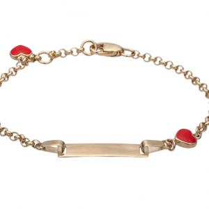 ID Plate 5x20mm Rolo Link w/ Heart Charms Adjustable 5.75-6" Baby Bracelet Italian 10KT/1.75MM   *Engravable