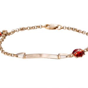 ID Plate 5x20mm Rolo Link w/ Ladybug Charms Adjustable 5.75-6" Baby Bracelet Italian 10KT/1.75MM   *Engravable