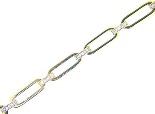 6MM Paper Clip Link with Cubic Zirconia 7" Bracelet 10KT