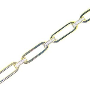 6MM Paper Clip Link with Cubic Zirconia 7" Bracelet 10KT