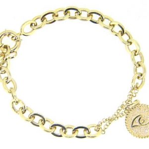 Evil Eye Dangle Charm Rolo Link 7.5" Bracelet 10KT/6.5MM