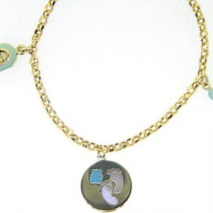 7.5" Baby Boy Enamel 3 Charm Rolo Link Bracelet 10KT