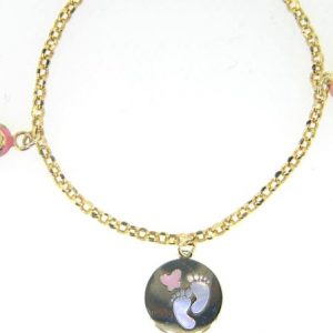 7.5" Baby Girl Pink Enamel 3 Charm Rolo Link Bracelet 10KT
