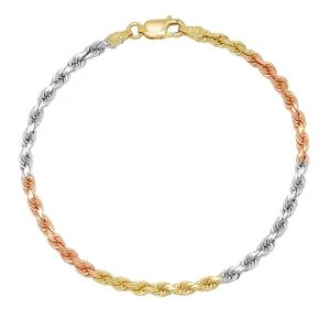 3MM D.Cut Rope Link Bracelet Italian 10KT TC