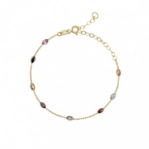 Multi Coloured Stone Marquise Shaped Dainty 7.5" Bracelet 10KT