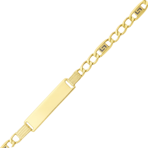 ID Plate 6x27mm w/ Greek Key Curb Link 7.5" Bracelet 10KT/4MM   *Engravable