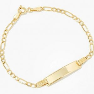ID Plate 5 x 23mm with Figaro Link Adjustable 5-6.5" Baby Bracelet 10KT/3MM   *Engravable