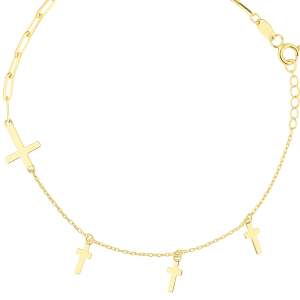 7.25 - 8" East-West & Multi Cross Dangle Paperclip & Rolo link Adjustable Bracelet 10KT