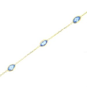 Sim. Blue Topaz Marquise Multi Bezel Dainty 7-7.5" Bracelet 10KT