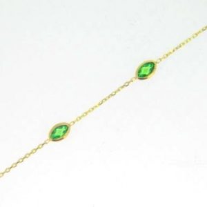Sim. Emerald Marquise Multi Bezel Dainty Adjustable 7-7.5" Bracelet 10KT