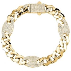 Curb Link & Micro Pave Cubic Zirconia Oval Link Gents 8.5" Bracelet 10KT/9-10MM   *CLEARANCE-FINAL SALE*