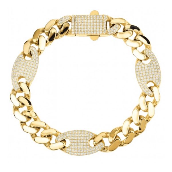 Curb Link & Micro Pave Cubic Zirconia Oval Link Gents 8.5" Bracelet 10KT/9-10MM   *CLEARANCE-FINAL SALE*