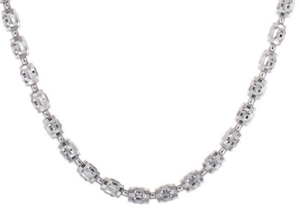 D,Cut Barrel Bead 8" Bracelet 10KT WG/4MM  *CLEARANCE-FINAL SALE*