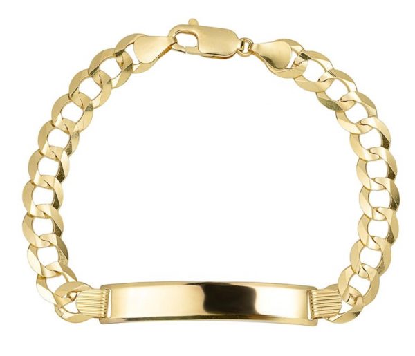 ID Plate 7 x 45mm w/ Concave Curb Solid Link 875" Bracelet 10KT/7MM  *Engravable