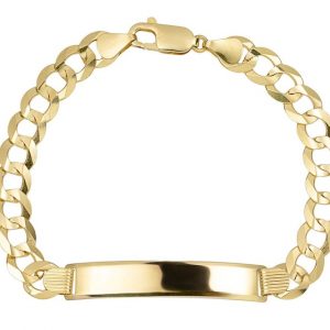 ID Plate 7 x 45mm w/ Concave Curb Solid Link 875" Bracelet 10KT/7MM  *Engravable