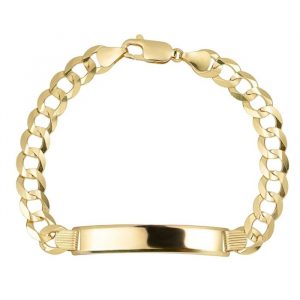 ID Plate 7 x 45mm w/ Concave Curb Solid Link 875" Bracelet 10KT/7MM  *Engravable