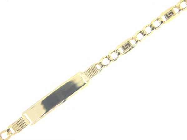 ID Plate 6x27mm w/ Greek Key Curb Link 7.5" Bracelet 10KT/4MM   *Engravable