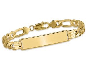 ID Plate 9 x 35mm with Figaro Link 8.5" Bracelet 10KT/7MM   *Engravable