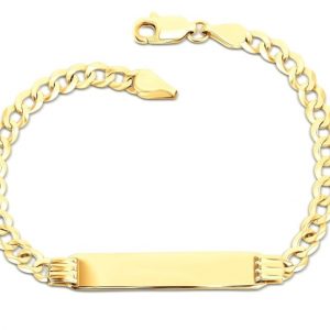 ID Plate 7 x 32mm with Gentle Curb Link 8.5" Bracelet 10KT/5MM   *Engravable
