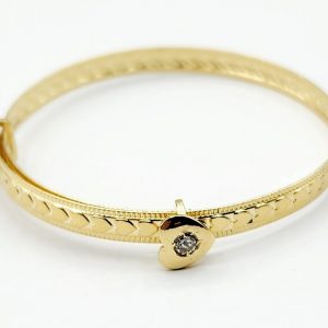 3mm Heart w/ Cubic Zirconia Adjustable Baby Bangle 10KT/42MM