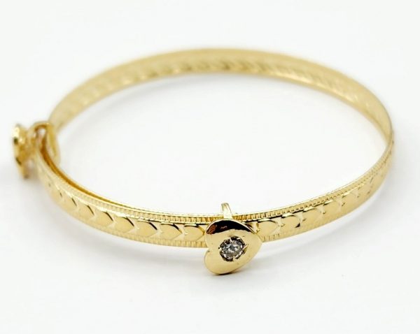 3mm Heart w/ Cubic Zirconia Adjustable Baby Bangle 10KT/42MM