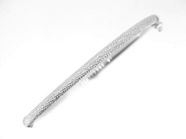 3MM Laser Ice Finish Petite Size Oval Hinged Tube Bangle 10KT WG/56MM