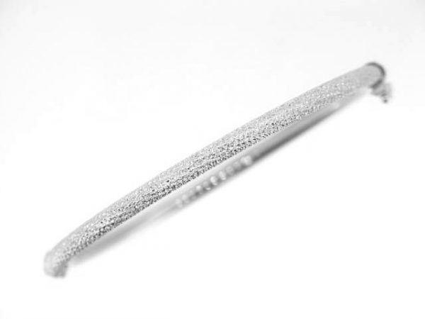 3MM Laser Ice Finish Oval Hinged Tube Bangle 10KT WG/65MM