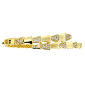 Snake with Cubic Zirconia Hinged Bangle with Safety Catch 10KT/65MM