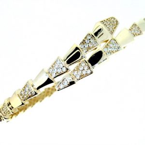 Snake with Cubic Zirconia Hinged Bangle with Safety Catch 10KT/65MM
