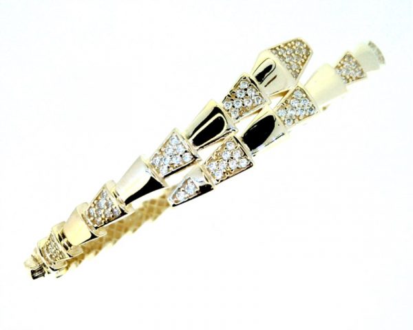 Snake with Cubic Zirconia Hinged Bangle with Safety Catch 10KT/65MM