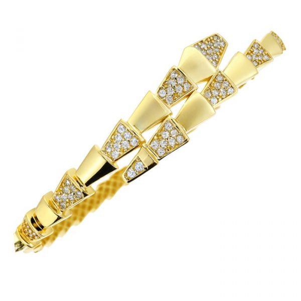 Snake with Cubic Zirconia Hinged Bangle with Safety Catch 10KT/65MM