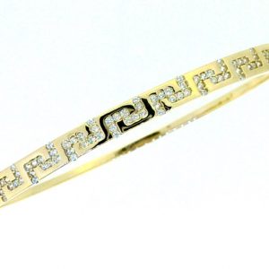 Greek Key Cubic Zirconia Hinged Bangle 4.5MM 10KT/63MM