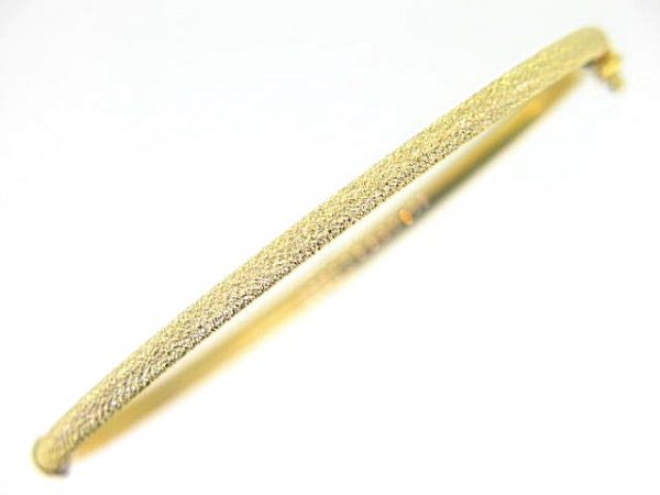 3MM Laser Ice Finish Oval Hinged Tube Bangle 10KT/65MM