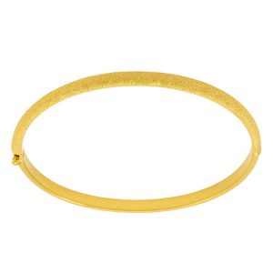 3MM Laser Ice Finish Oval Hinged Tube Bangle 10KT/65MM