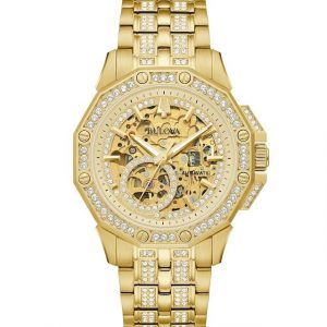 Gents Bulova Octava Crystal Skeleton Automatic Watch-3 Year Warranty 98A292