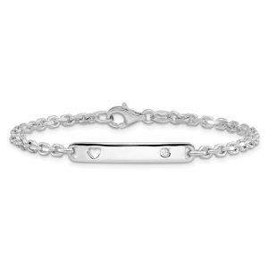 7.5" Cable Link ID Bracelet with Cut Out Heart & Cubic Zirconia Sterling Silver/Engravable  *CLEARANCE-FINAL SALE*