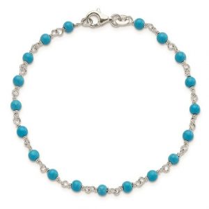 3MM Turquoise Bead Anklet 11" Sterling Silver