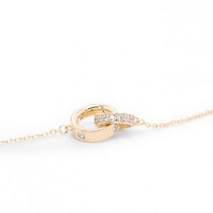 6.5-7.75" Interlocking Double Rings with Cubic Zirconia Adjustable Bracelet Gold Plated Sterling Silver