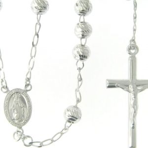 28-32"  7MM D.Cut Ball Rosary with Crucifix Sterling Silver
