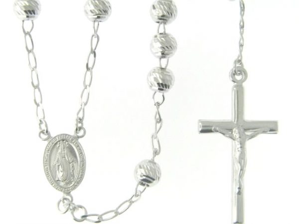 28-32"  7MM D.Cut Ball Rosary with Crucifix Sterling Silver