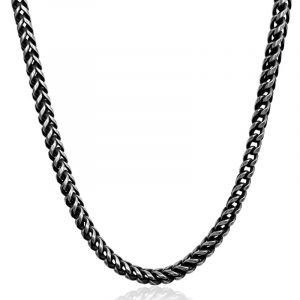 24" Solid Round Franco Link Chain Black Rhodium Sterling Silver/4MM