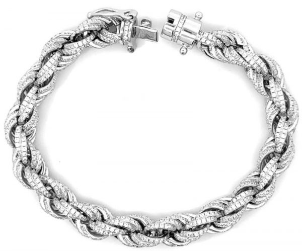 Cubic Zirconia Pave Solid Rope Link 8.5" Bracelet Sterling Silver/10MM