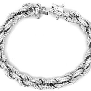Cubic Zirconia Pave Solid Rope Link 8.5" Bracelet Sterling Silver/10MM