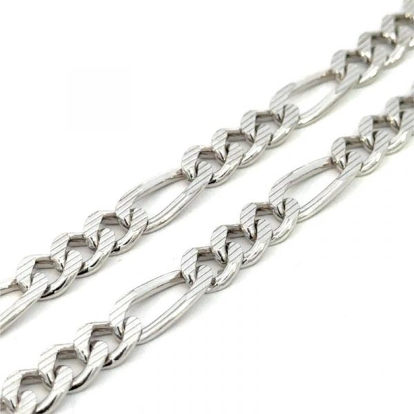 24" Laser D.Cut Figaro Link Chain Sterling Silver/7MM