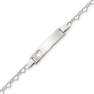 Baby ID with Heart Cut Out & Open Heart Link 5-6" Adjustable Bracelet Sterling Silver/Engravable
