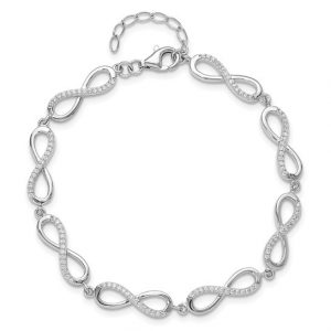 Infinity w/ Cubic Zirconia Link 7-8" Adjustable Bracelet Sterling Silver