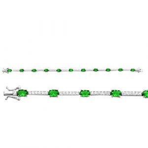 Sim. Emerald & Cubic Zirconia 8" Tennis Bracelet Sterling Silver